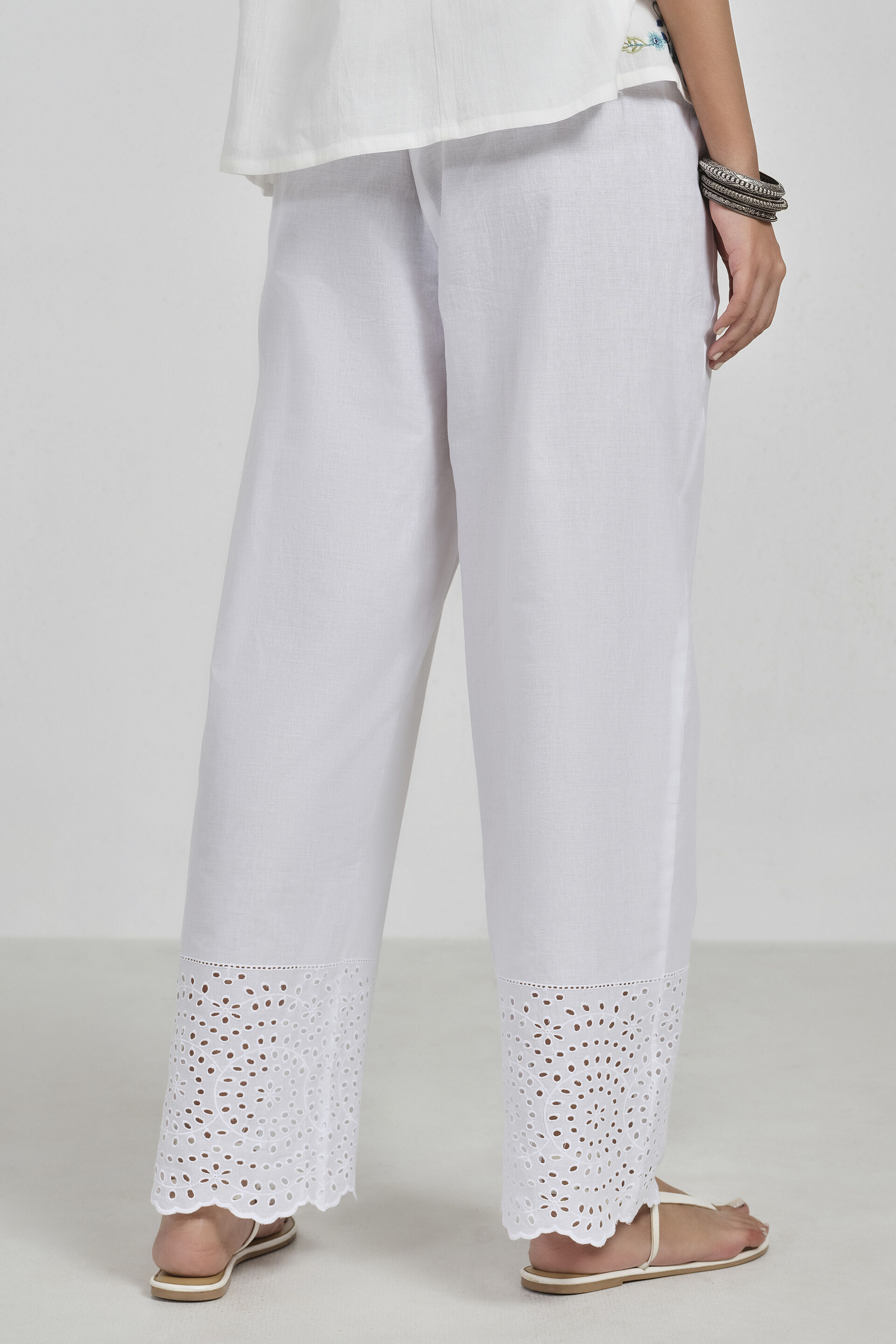 Full White Straight Pants, White, image 3