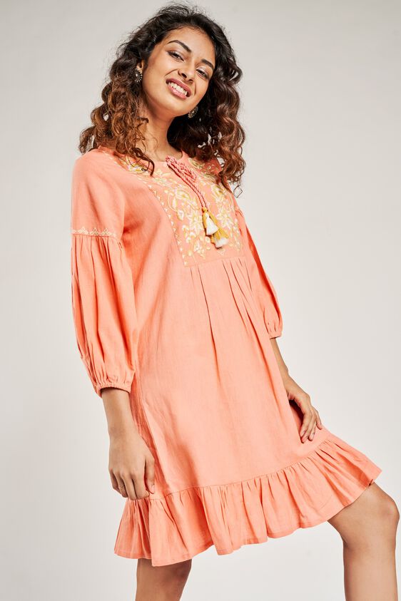 5 - Coral Solid Embroidered Dress, image 5