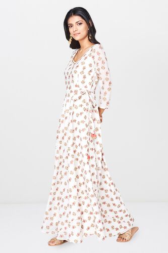 3 - Off White Floral V-Neck Fit and Flare Gown, image 3