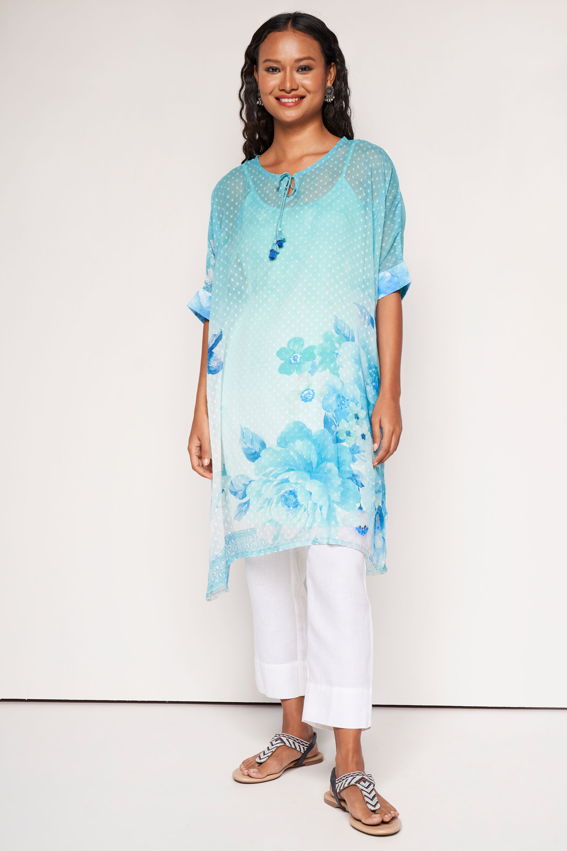 Summer Days Floral Kaftan, Aqua, image 2