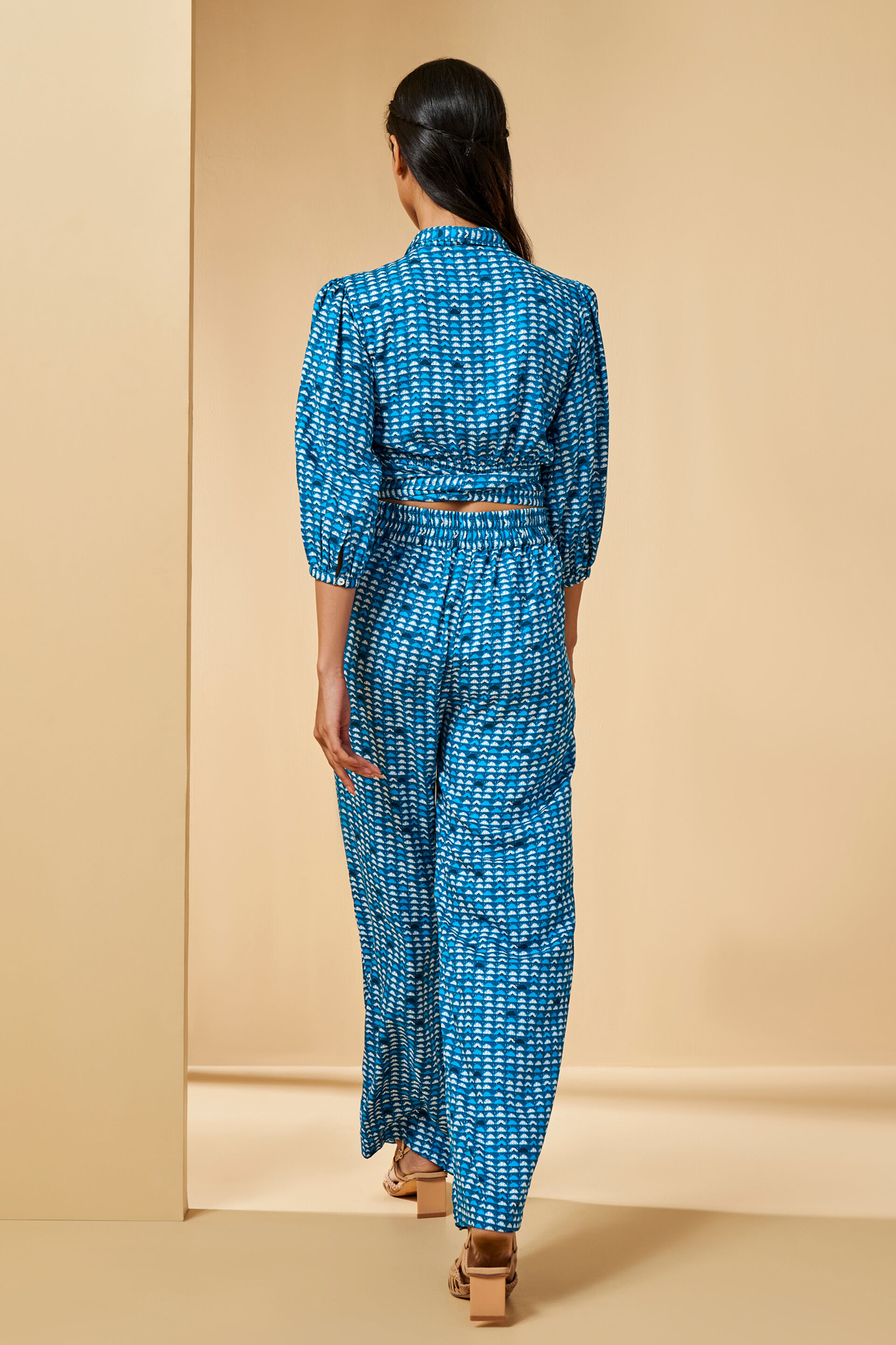 Geometric Print Blue Viscose Co-ord, Blue, image 5