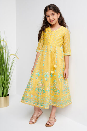 Yellow Khadi Print Straight Gown, Yellow, image 4