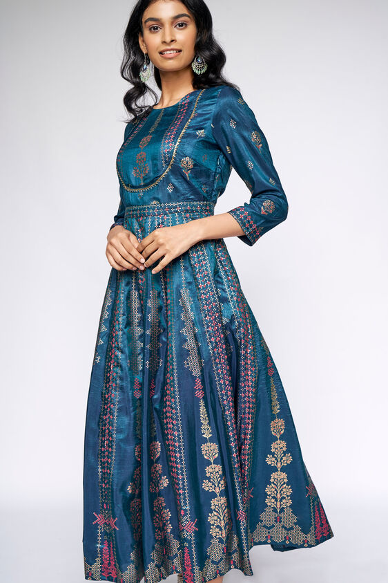 4 - Dark Green Ethnic Motifs Fit and Flare Gown, image 4