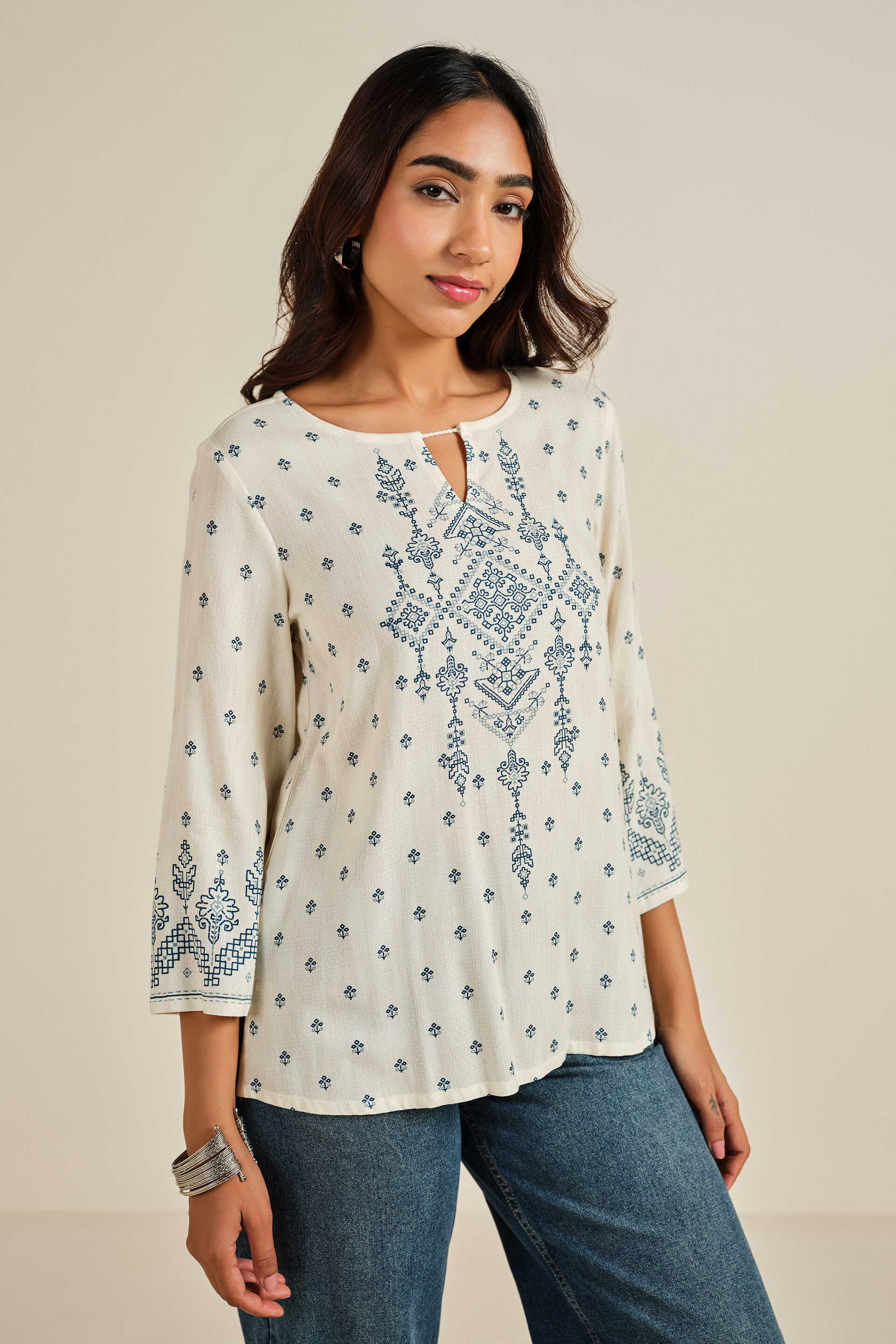 Rimjhim White Top, Off White, image 2