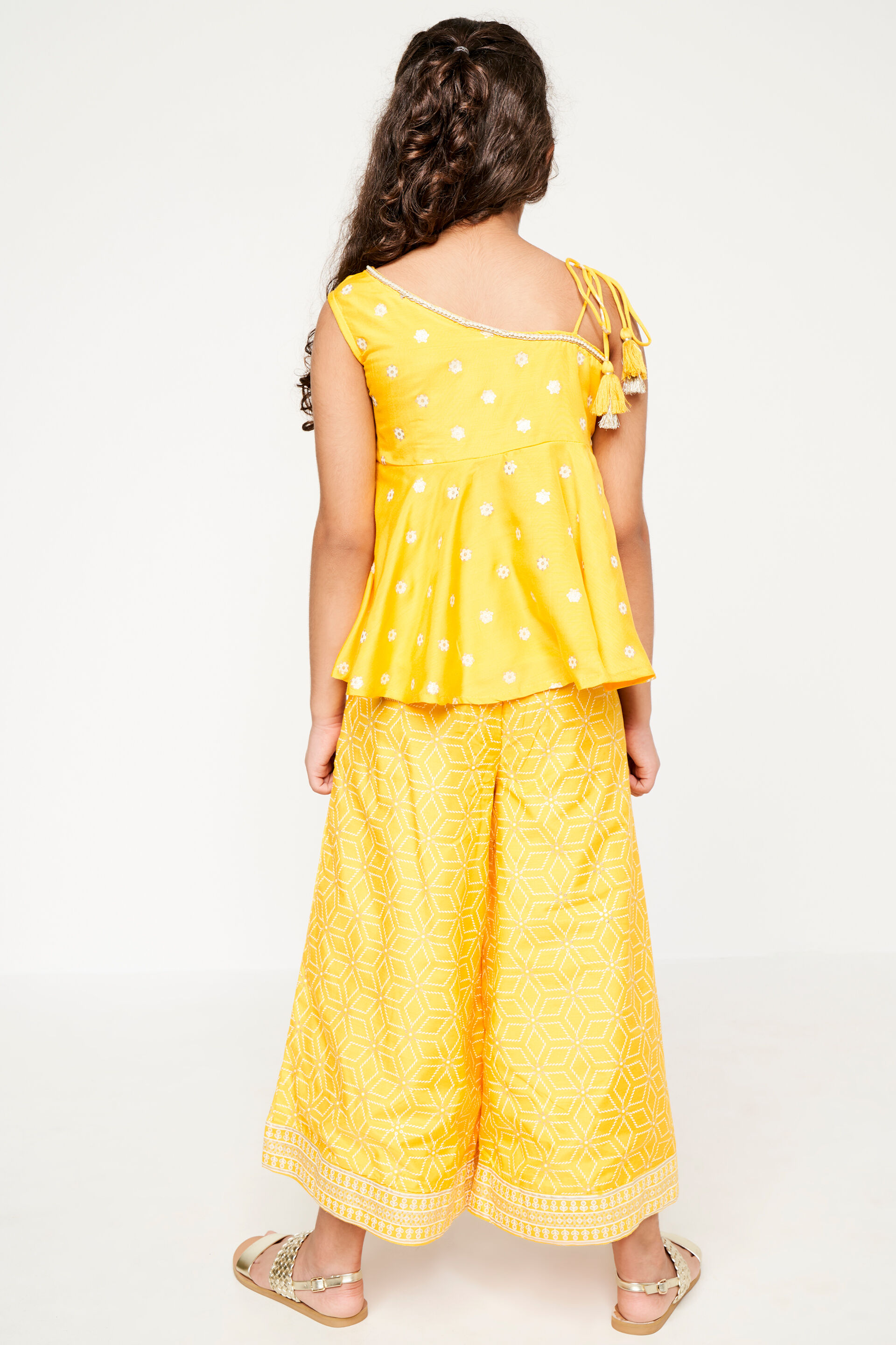 Yellow Floral Flared Suit, Yellow, image 4