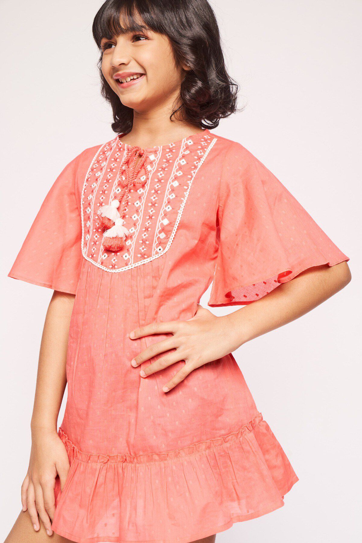 Buy Coral Embroidered A Line Dress Online at Best Price at Global Desi SS22GKR018DRCD