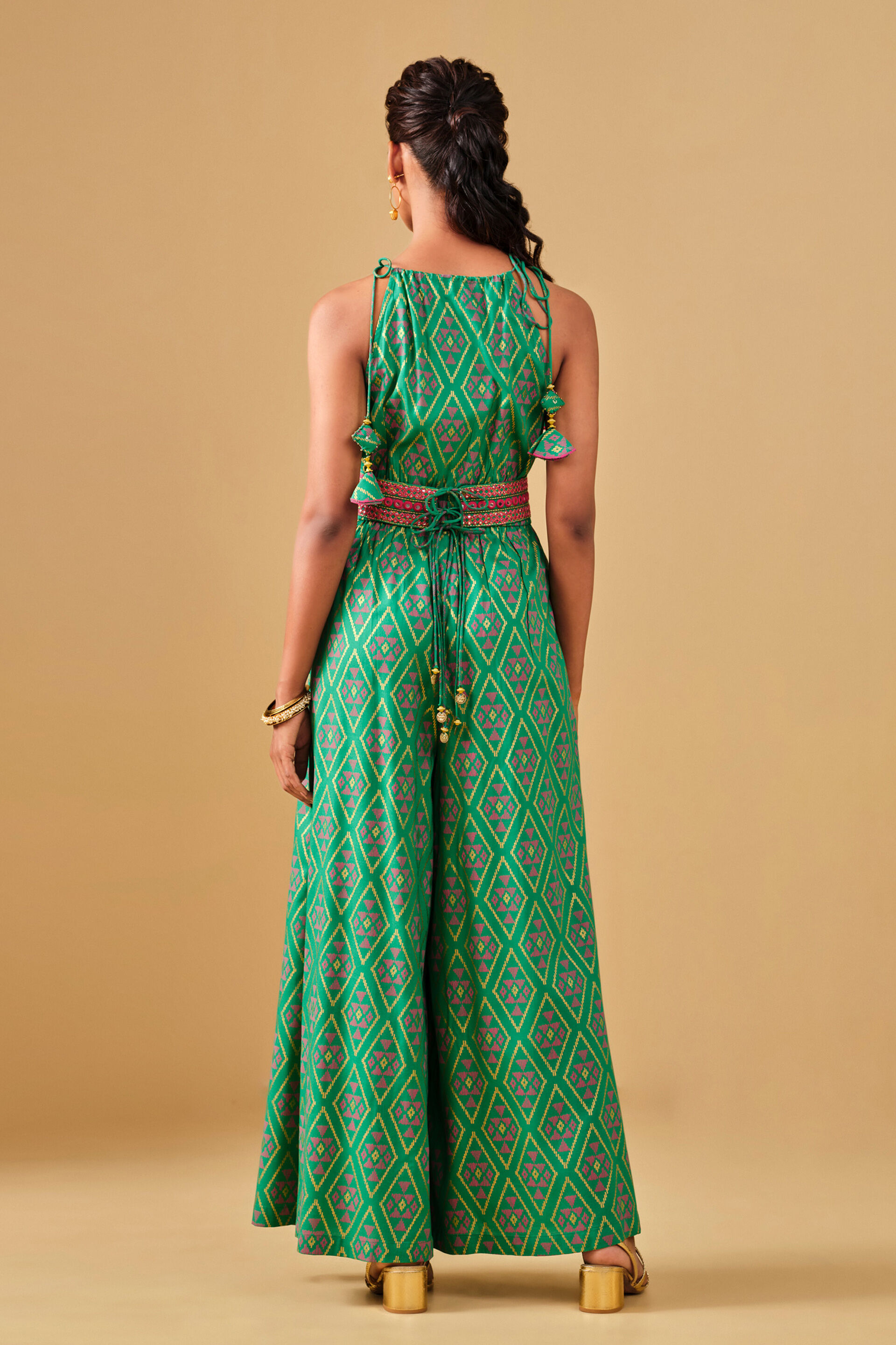 Festive Green Geometric Printed Viscose Jumpsuit, Green, image 7