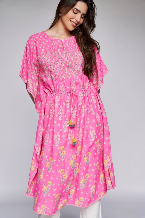 3 - Pink Floral Kaftan Kurta, image 3