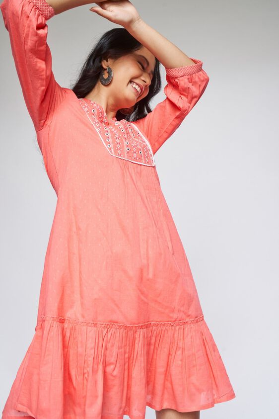 1 - Coral Solid Trapese Dress, image 1