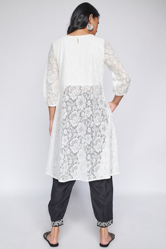 4 - White Solid A-Line Kurta, image 4
