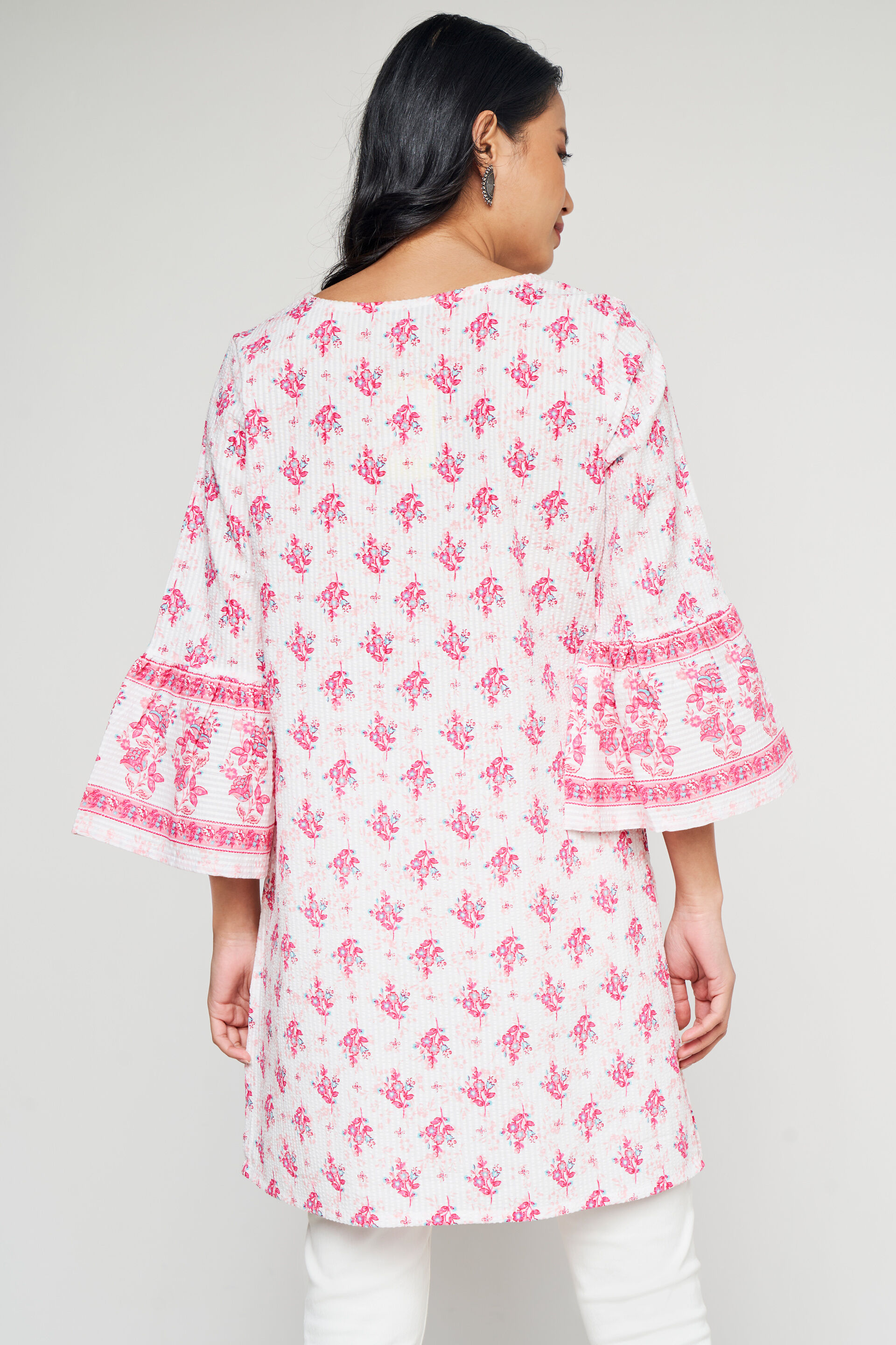 White Ethnic Motifs Straight Tunic, White, image 2