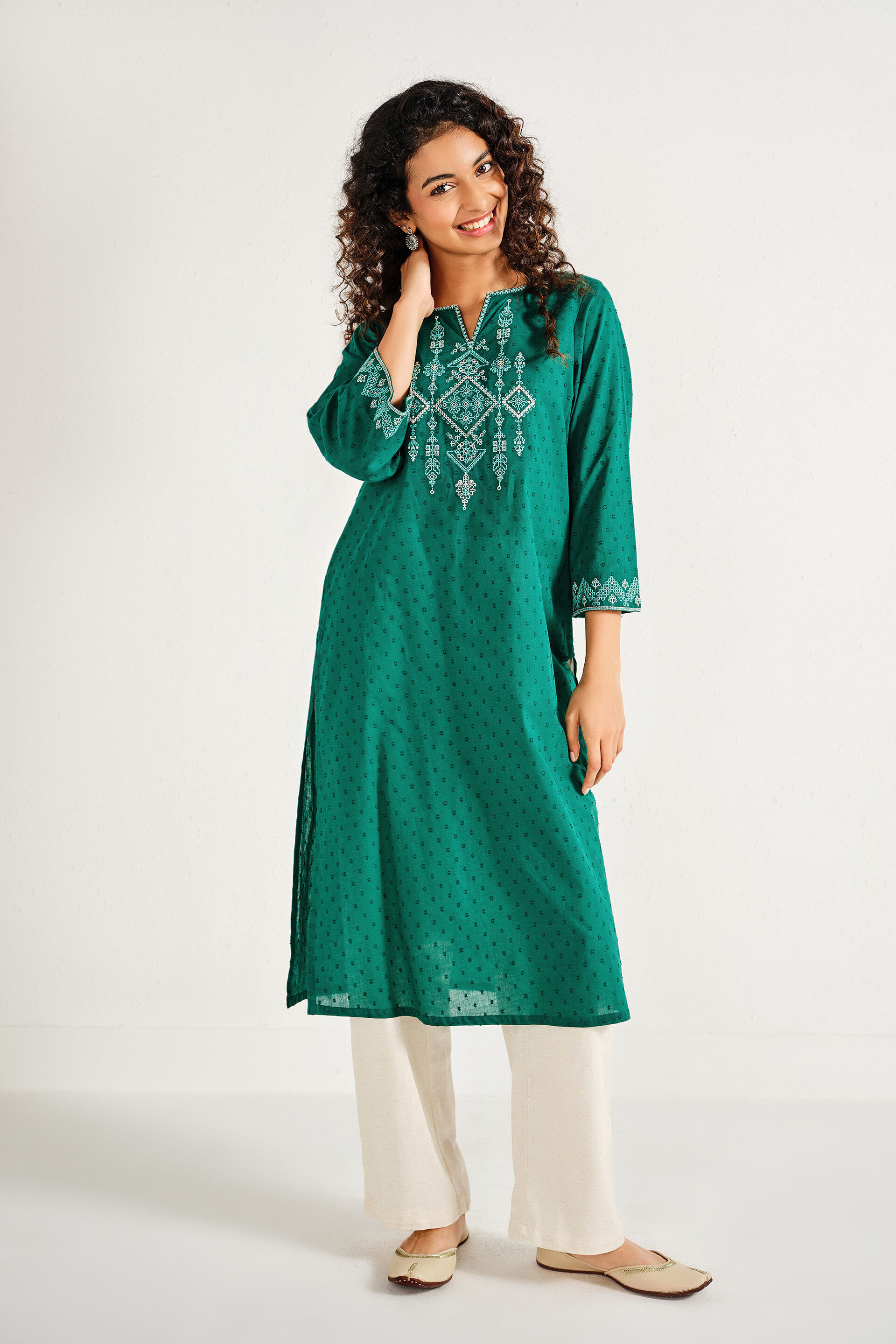 Moksh Teal Cotton Kurta, Teal, image 2