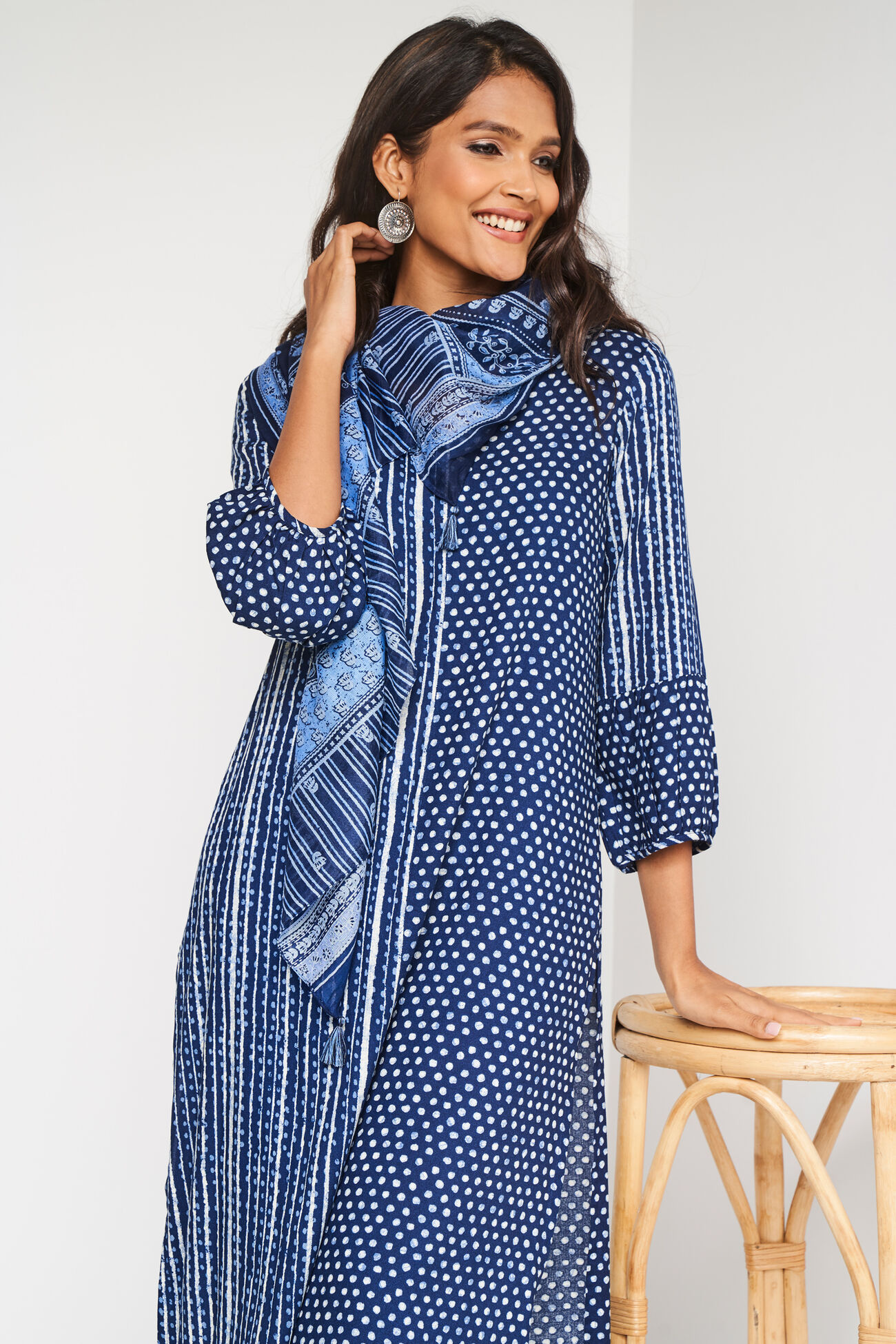 Indigo Ethnic Motifs Straight Slip-On Kurta, Indigo, image 6
