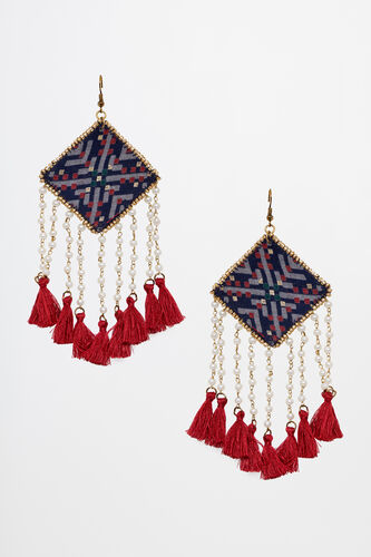 Multi Brass Fabric Thread and Beads Earring, , image 1