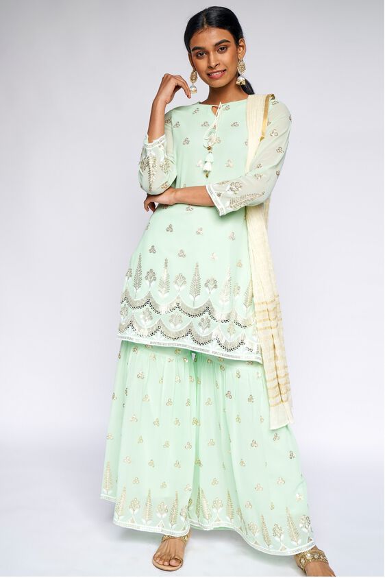 1 - Sage Green Embroidered Straight Suit, image 1