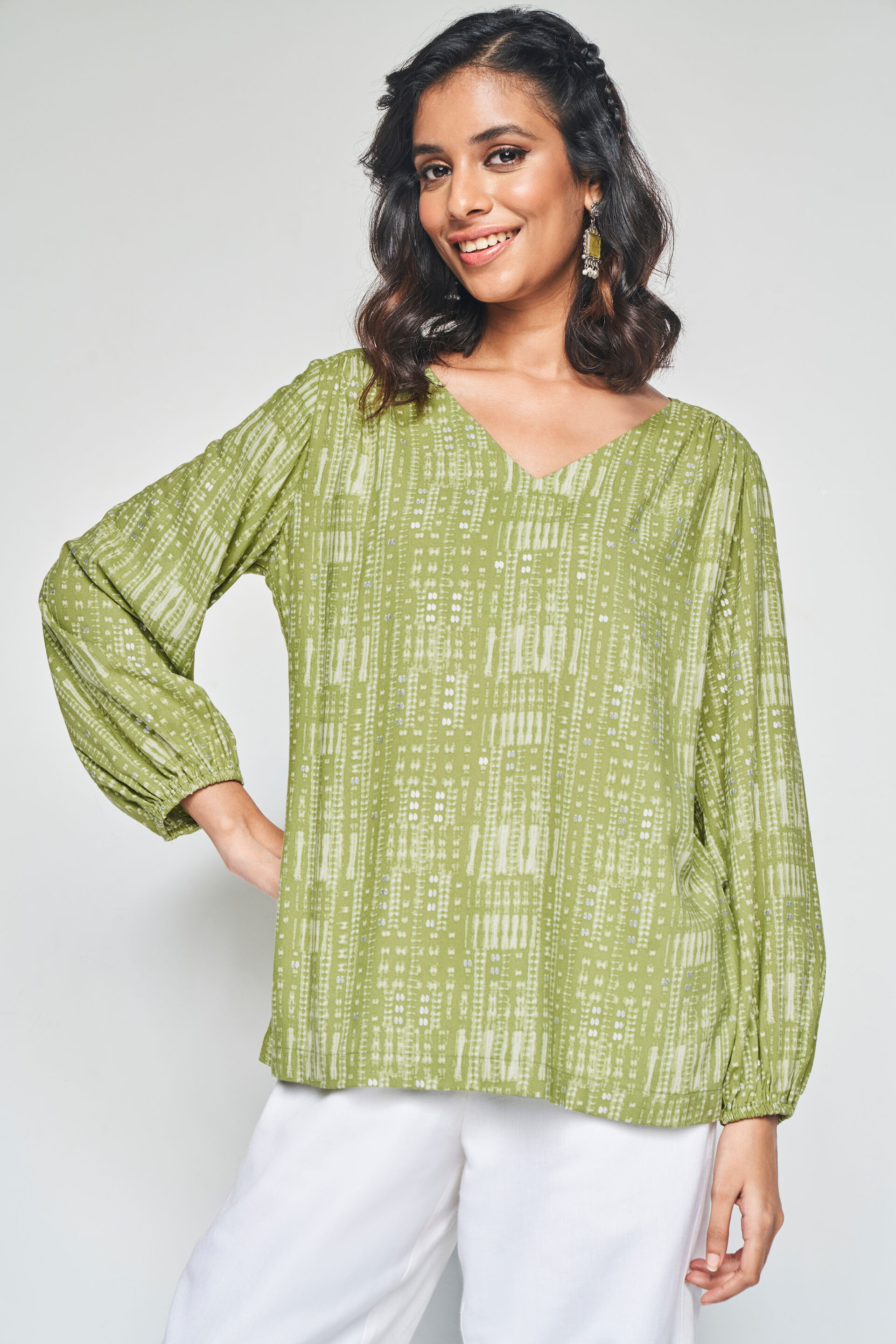 Kusum Printed Kurta Top, Lime, image 2