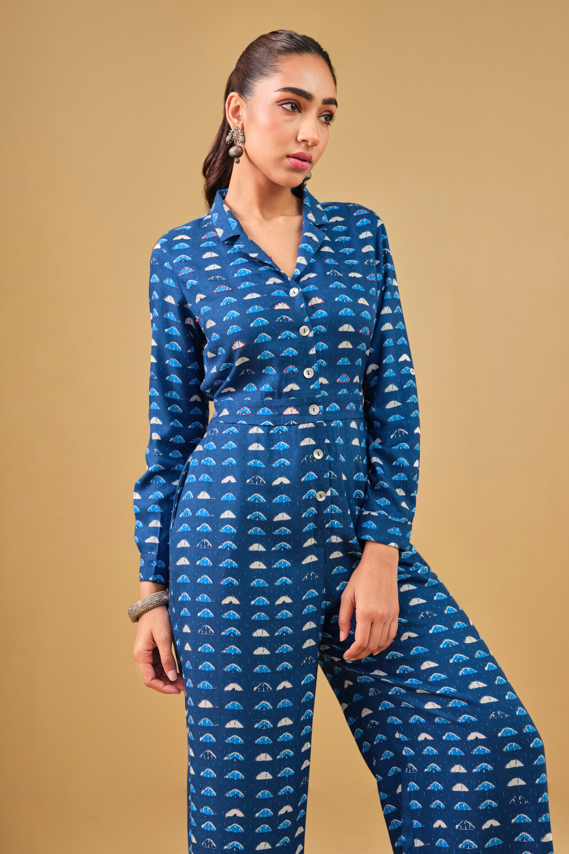 Geometric Blue Viscose Jumpsuit, Blue, image 5