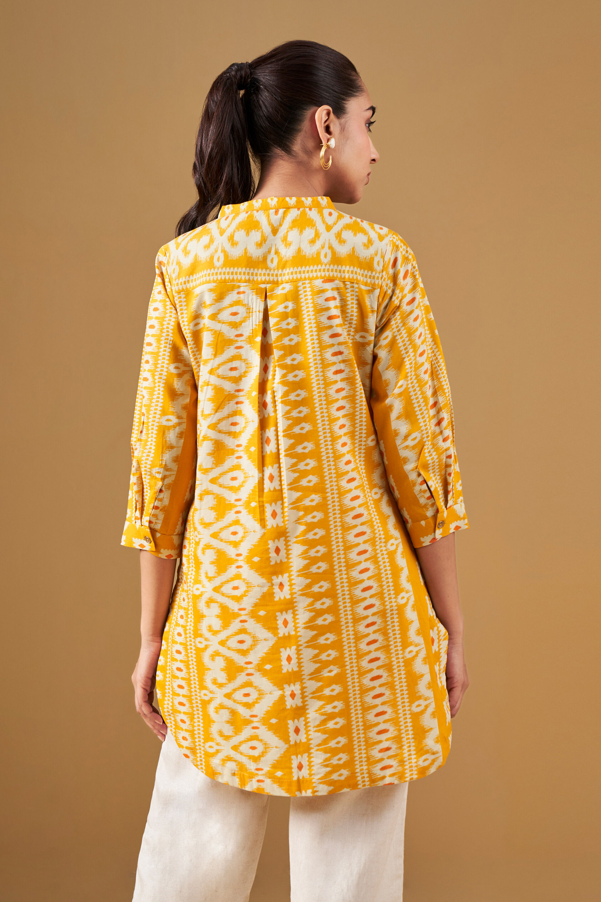 Ikat Print Cotton Yellow Tunic, Yellow, image 6