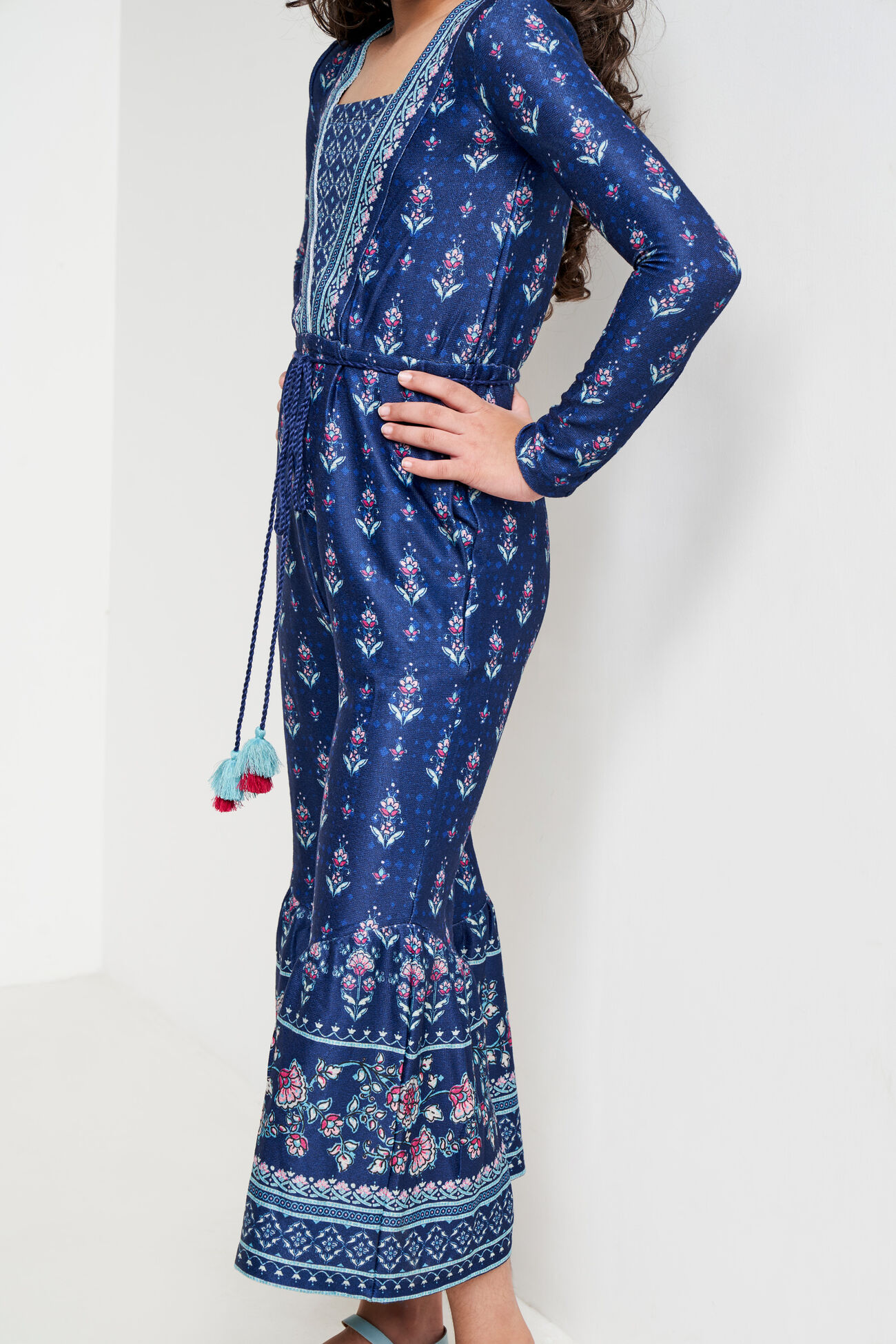 Buy Blue Ethnic Motifs TieUps Jumpsuit Online at Best Price at Global