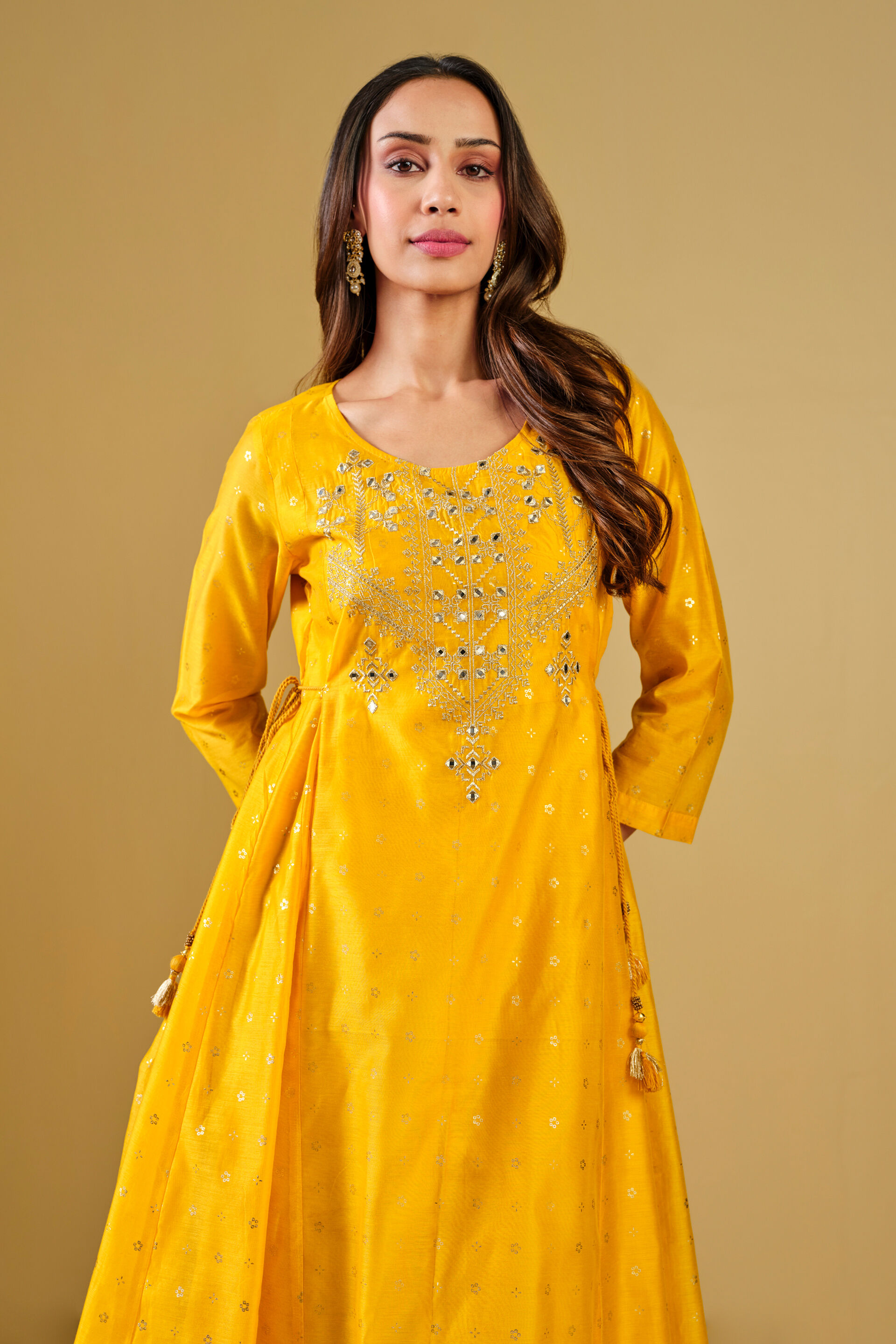 Yellow Viscose Blend Flared Kurta, Yellow, image 8