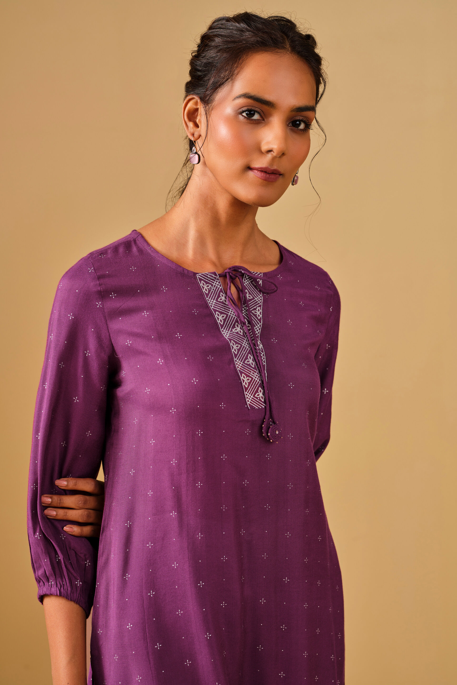 Embroidered Viscose Wine Tunic, Wine, image 2