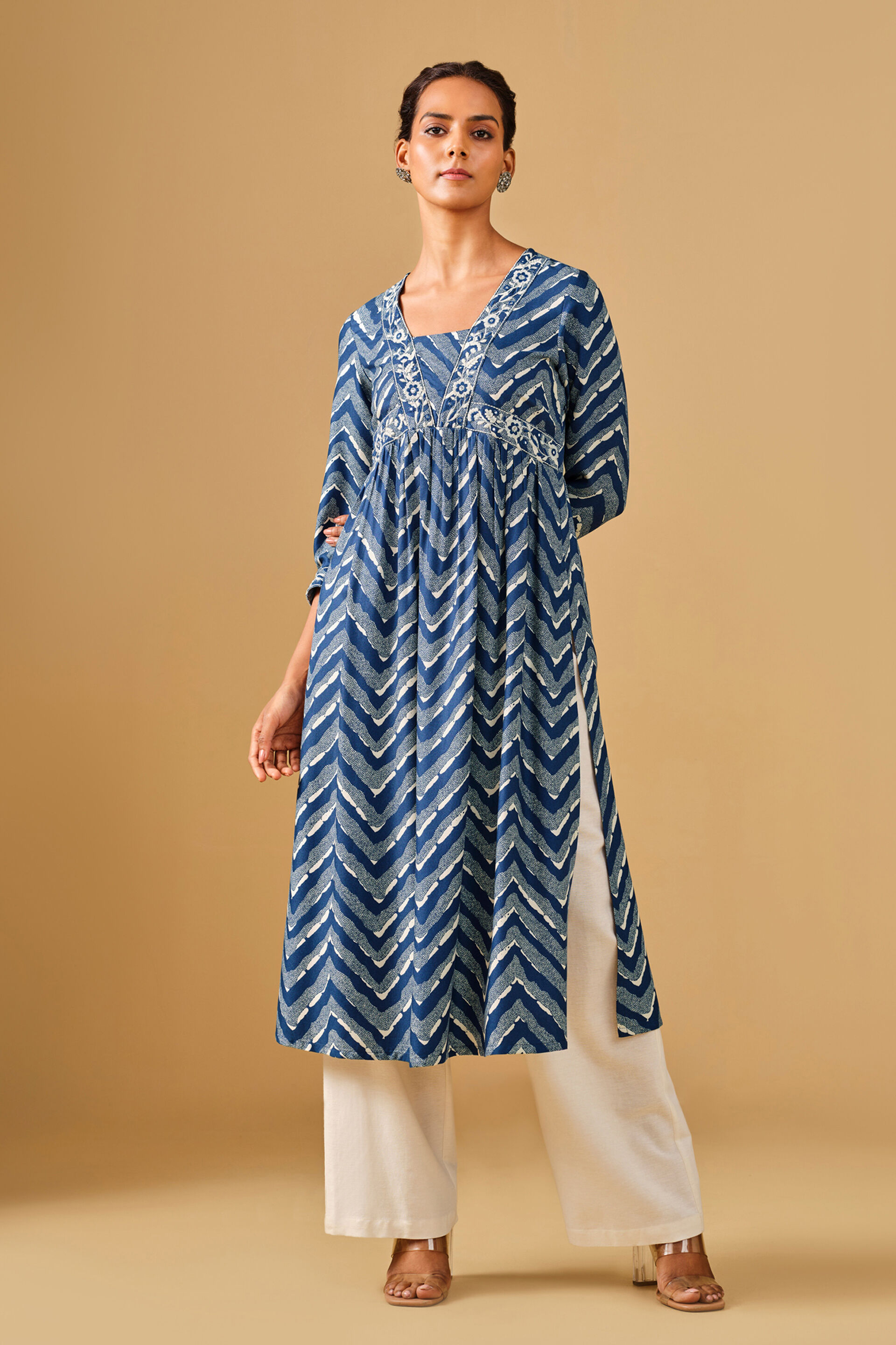 Geometric Blue Viscose Kurta, Blue, image 2