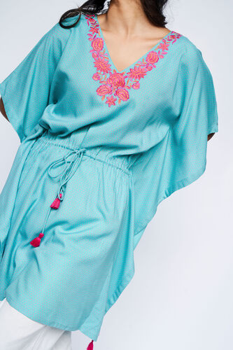 Teal Polka Dots Kaftan Tunic, Teal, image 3
