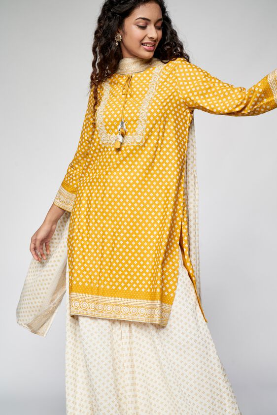 2 - Mustard Printed Fit & Flare Suit, image 2