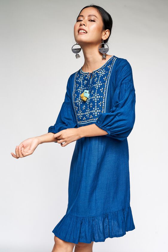 4 - Midnight Blue Embroidered Fit and Flare Dress, image 4