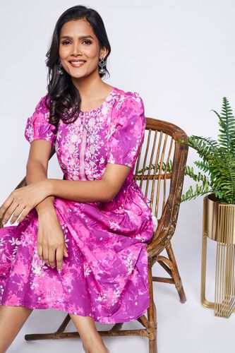 1 - Magenta Tie & Dye Fit & Flare Dress, image 1