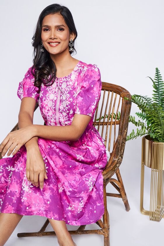 1 - Magenta Tie & Dye Fit & Flare Dress, image 1