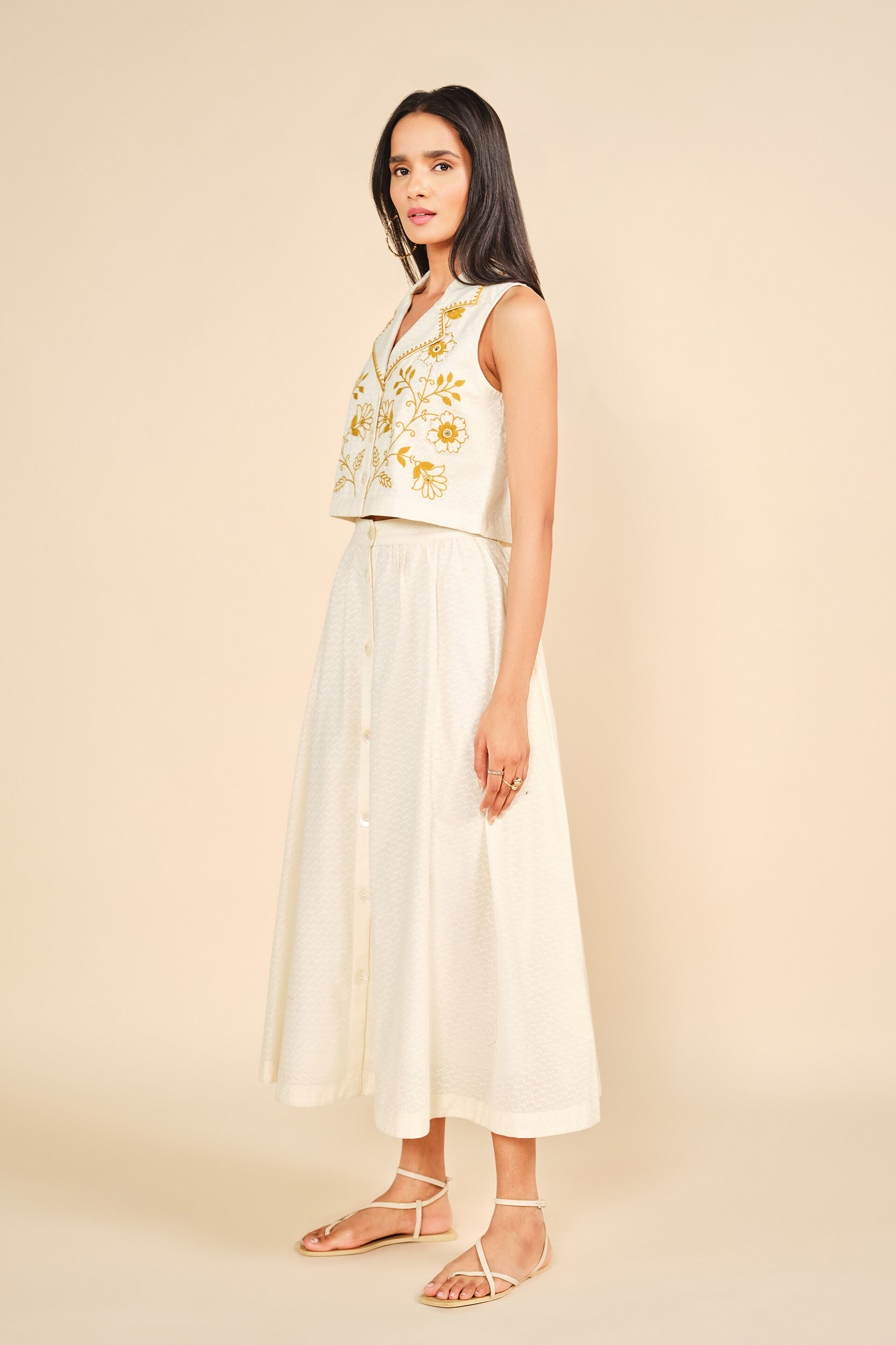 Chahat Skirts Set, Cream, image 2