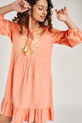 8 - Coral Solid Embroidered Dress, image 8