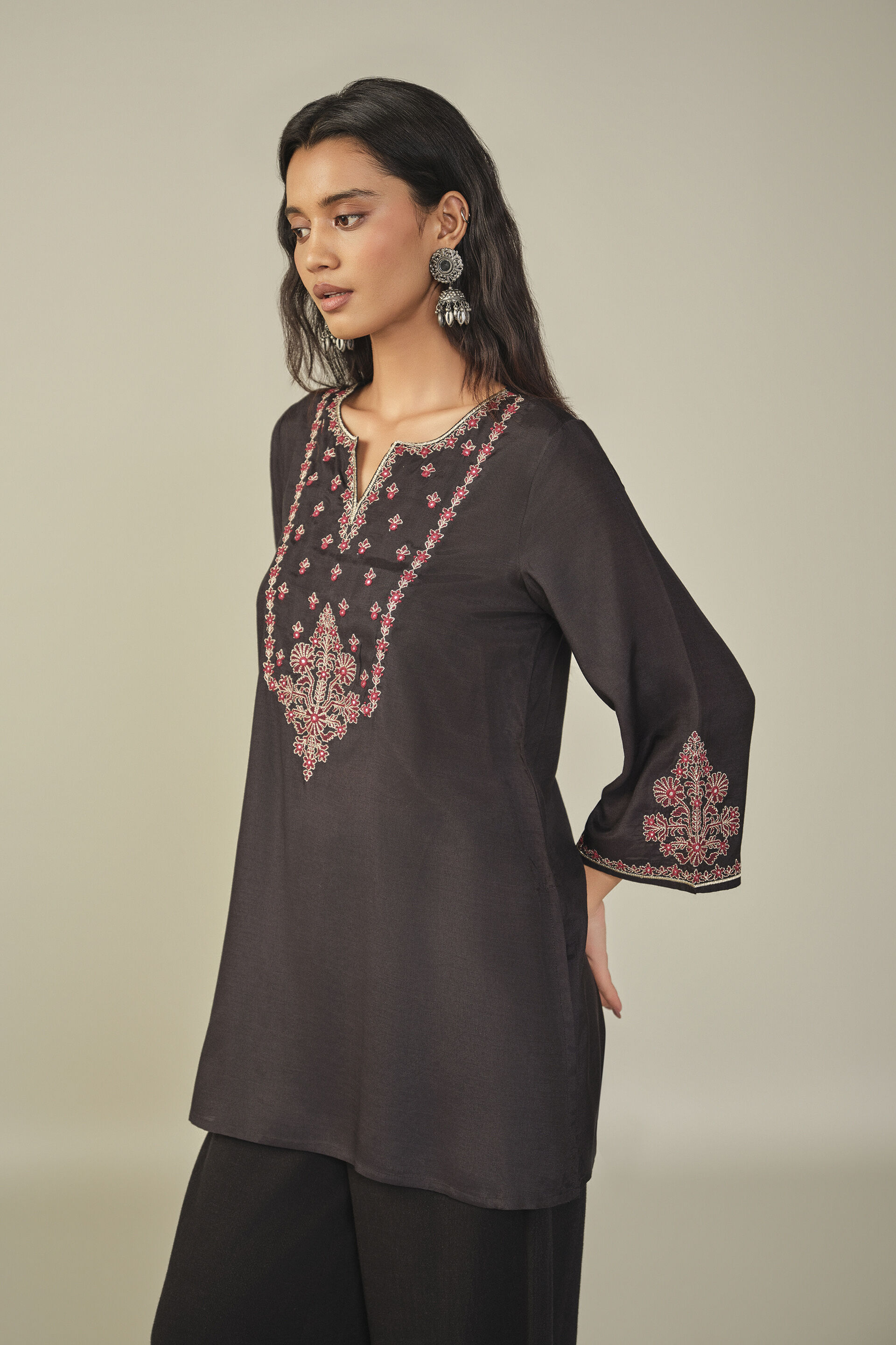 Embroidered Tunic in Black, Black, image 3