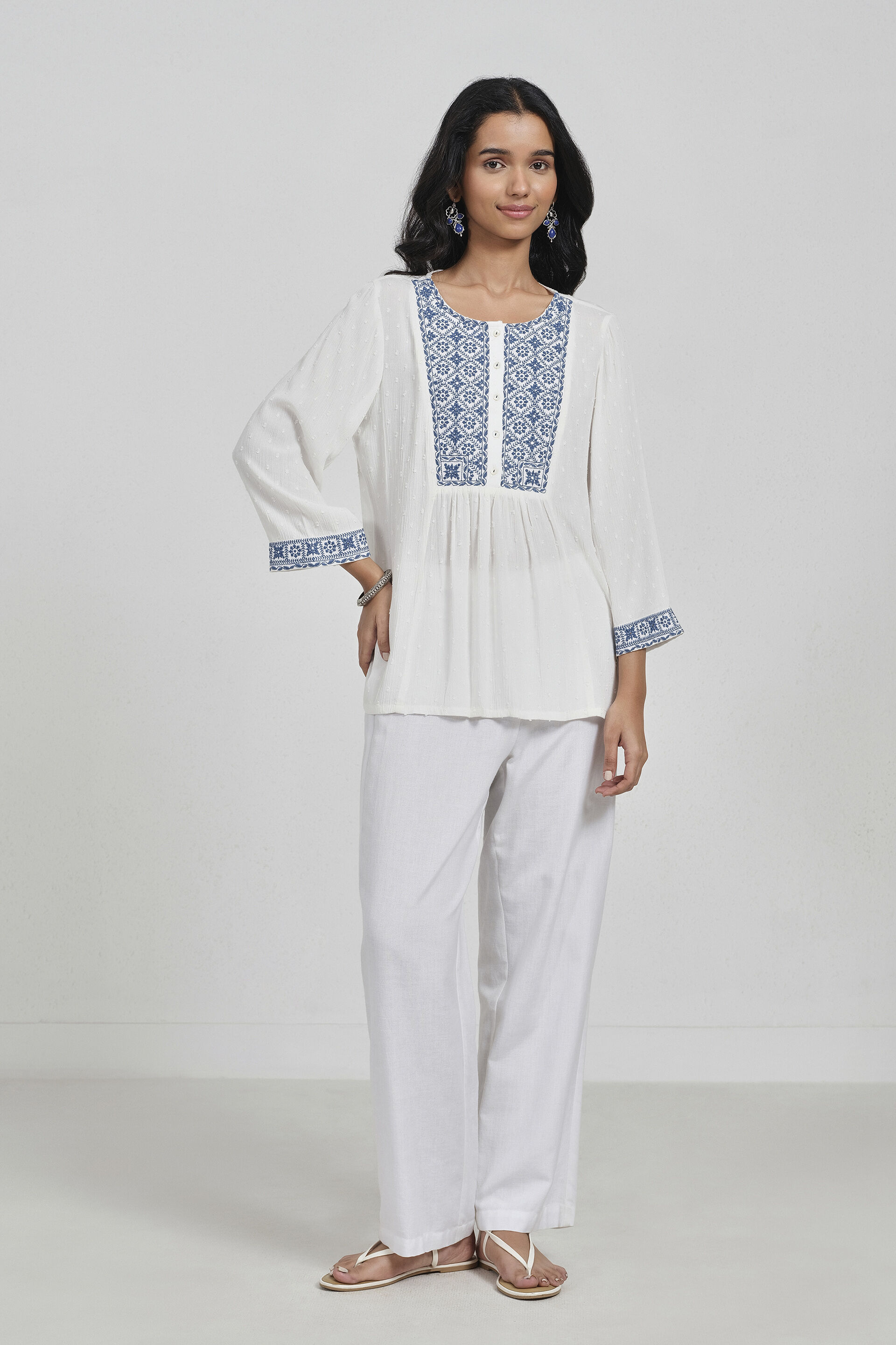 Eva White Embroidered Top, White, image 4