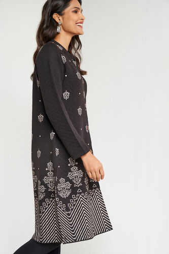 Black Ethnic Motifs Straight Button Jacket, Black, image 4