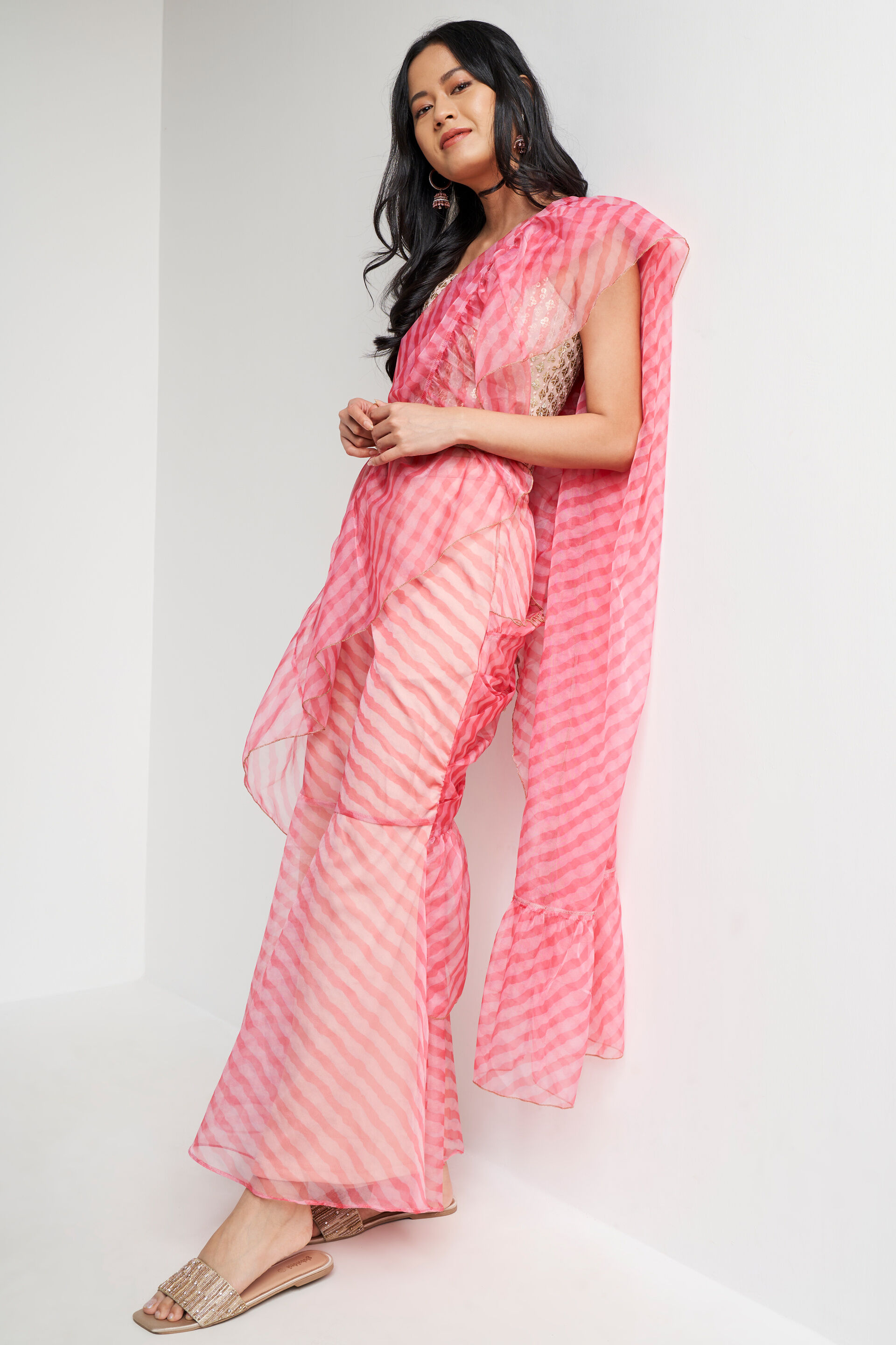 Dusty Pink Ready to Wear One Minute Lycra Saree - Clothsvill