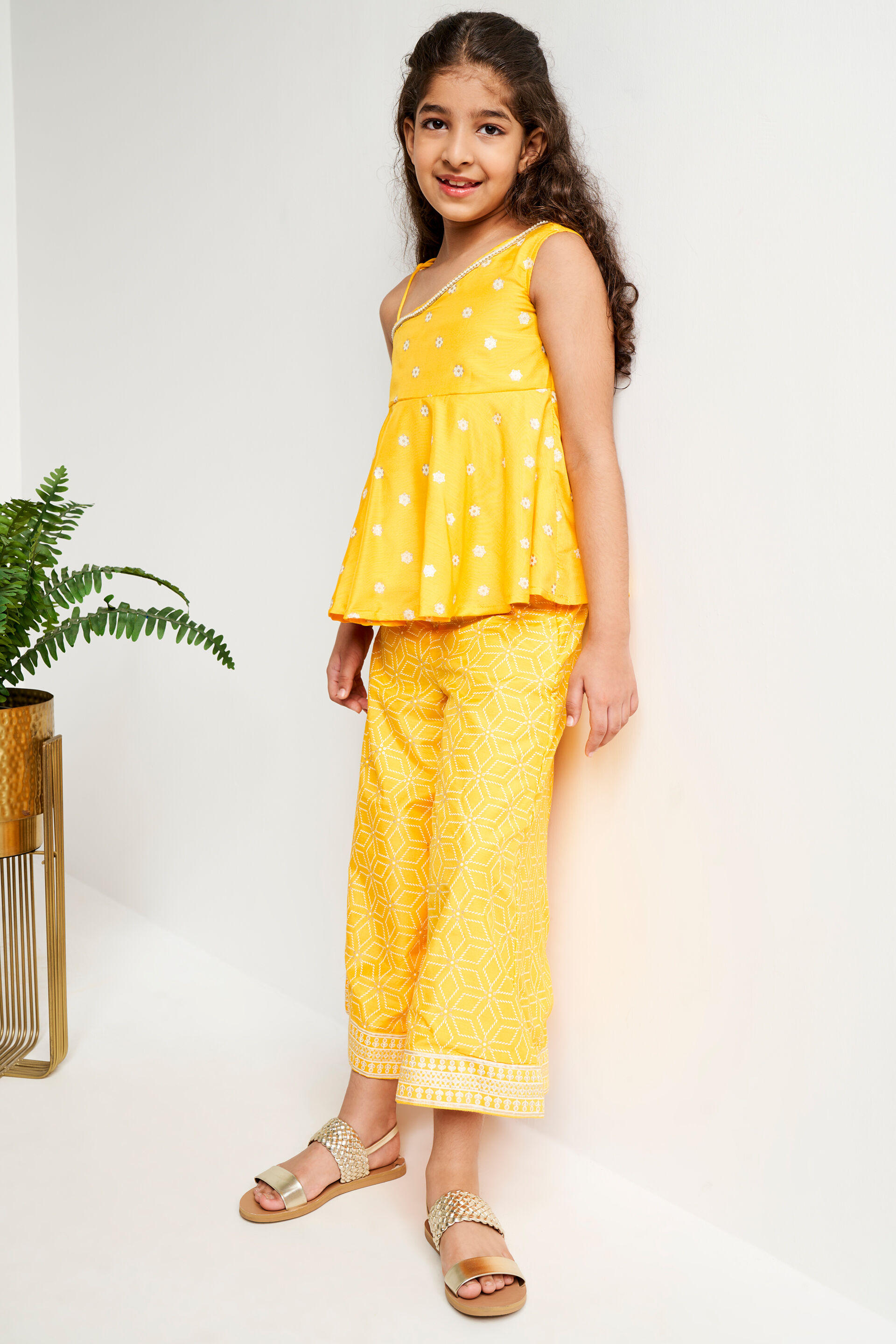 Yellow Floral Flared Suit, Yellow, image 5