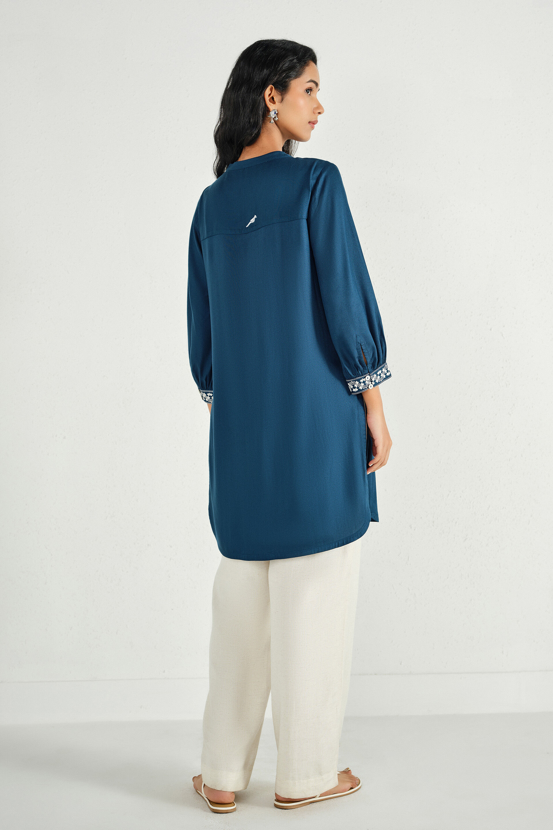 Sanchi Indigo Embroidered Tunic, Indigo, image 5