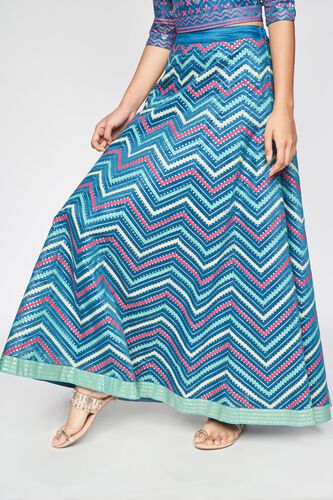 Buy Ink Blue Geometric Printed Flared Skirt | Global Desi