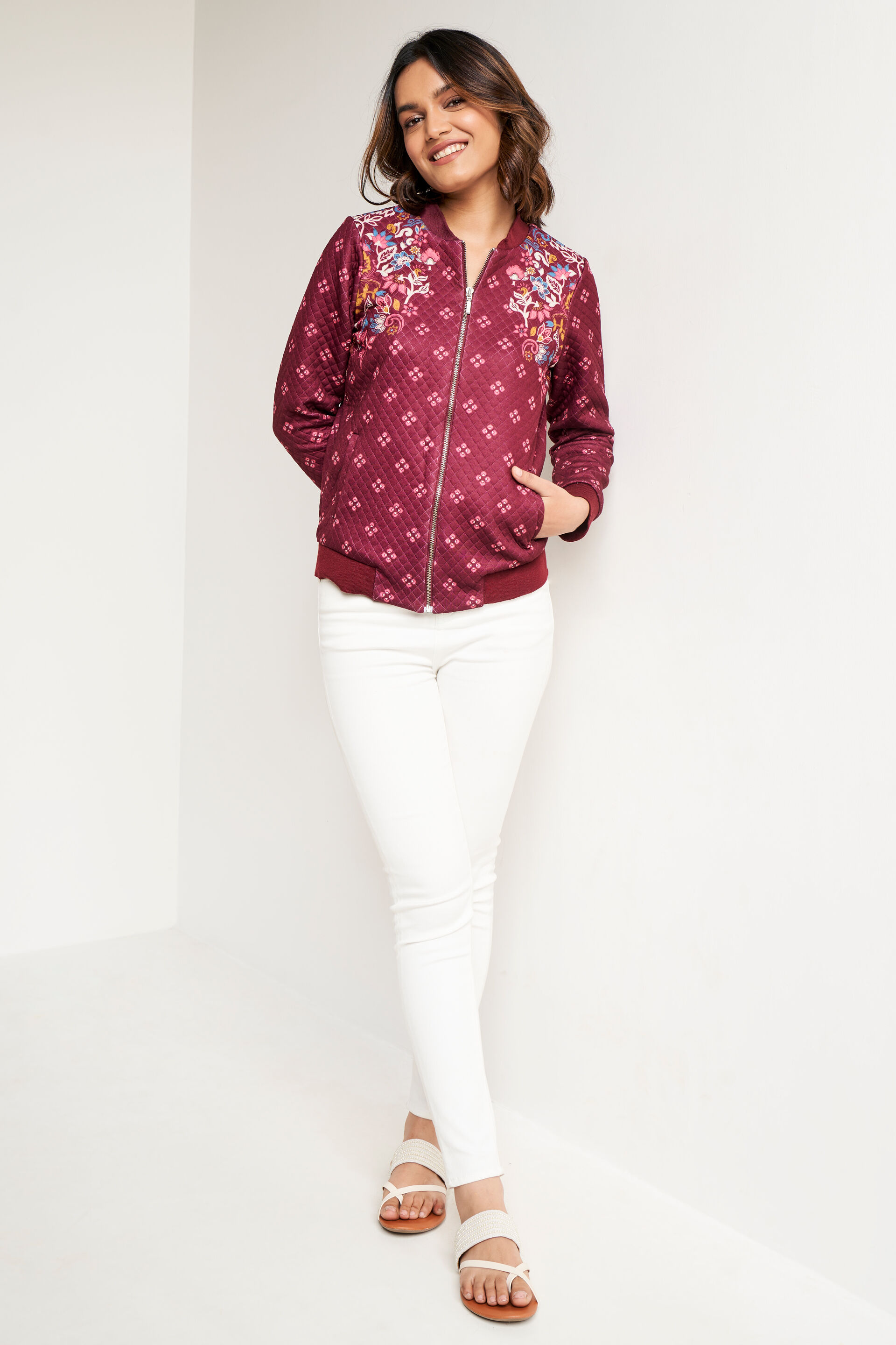 Maroon Floral Straight Jacket, Maroon, image 3