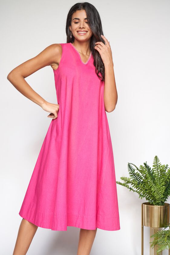 2 - Hot Pink Midi A-Line Dress, image 2