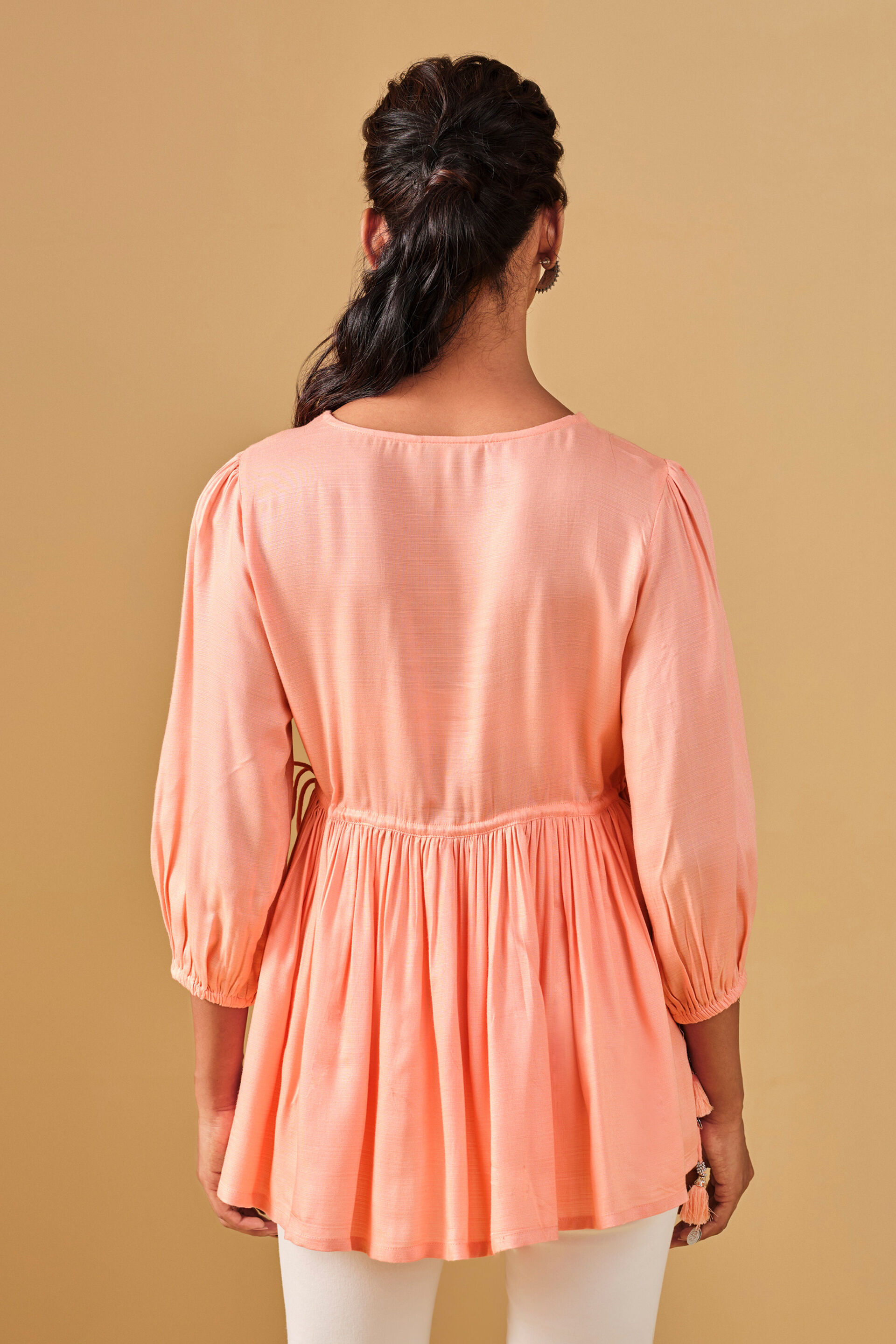 Embroidered Cotton Peach Top, Peach, image 6