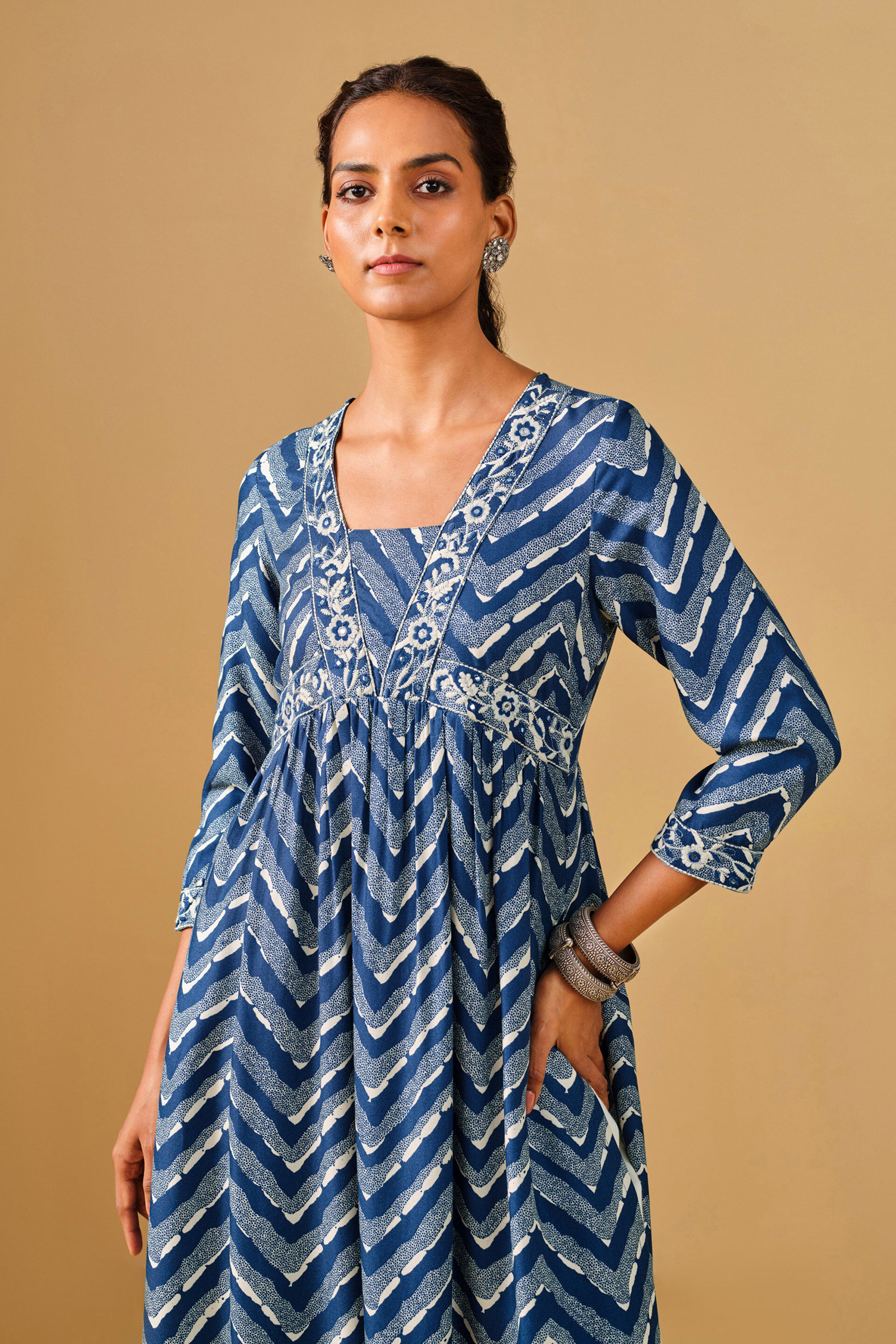 Geometric Blue Viscose Kurta, Blue, image 4