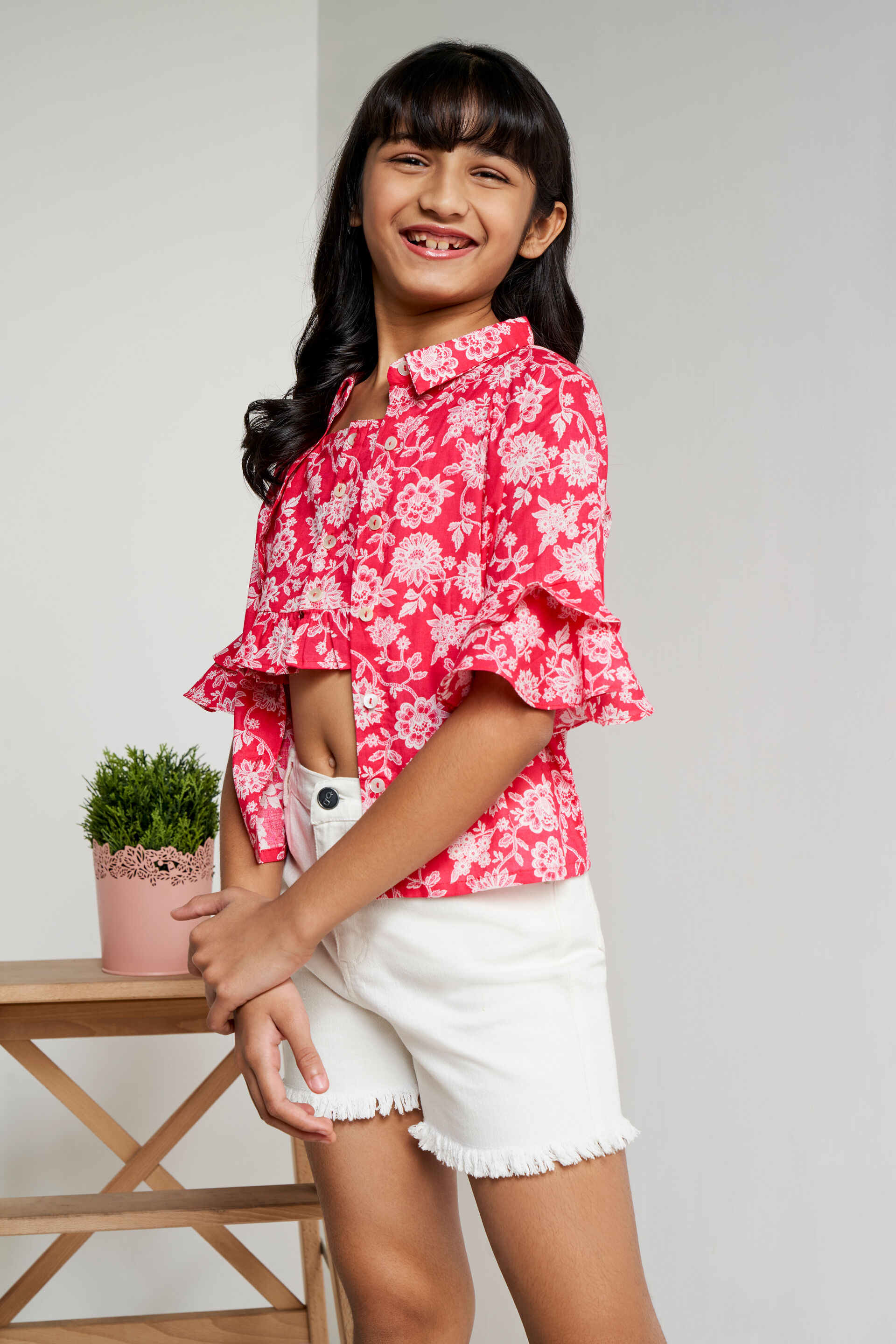 Pink Floral Ruffles Straight Set, Pink, image 3