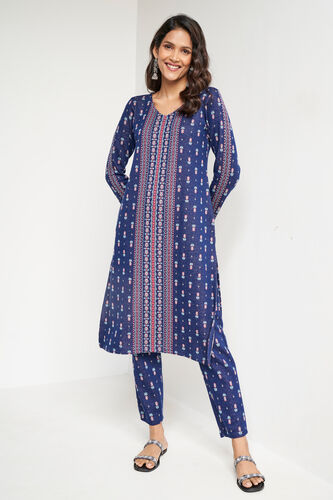 Navy Jacquard Straight Slip-On Suit, Navy Blue, image 3
