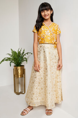 Mustard Ethnic Motifs Tie-Ups Straight Top, Mustard, image 3