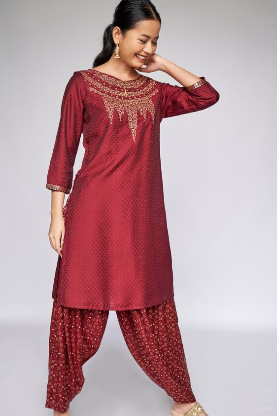 3 - Maroon Embroidered Dhoti Suit, image 3