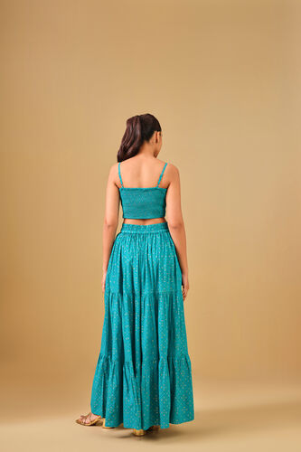 Bandhani Inspired Blue Viscose Skirt Set, Aqua, image 5