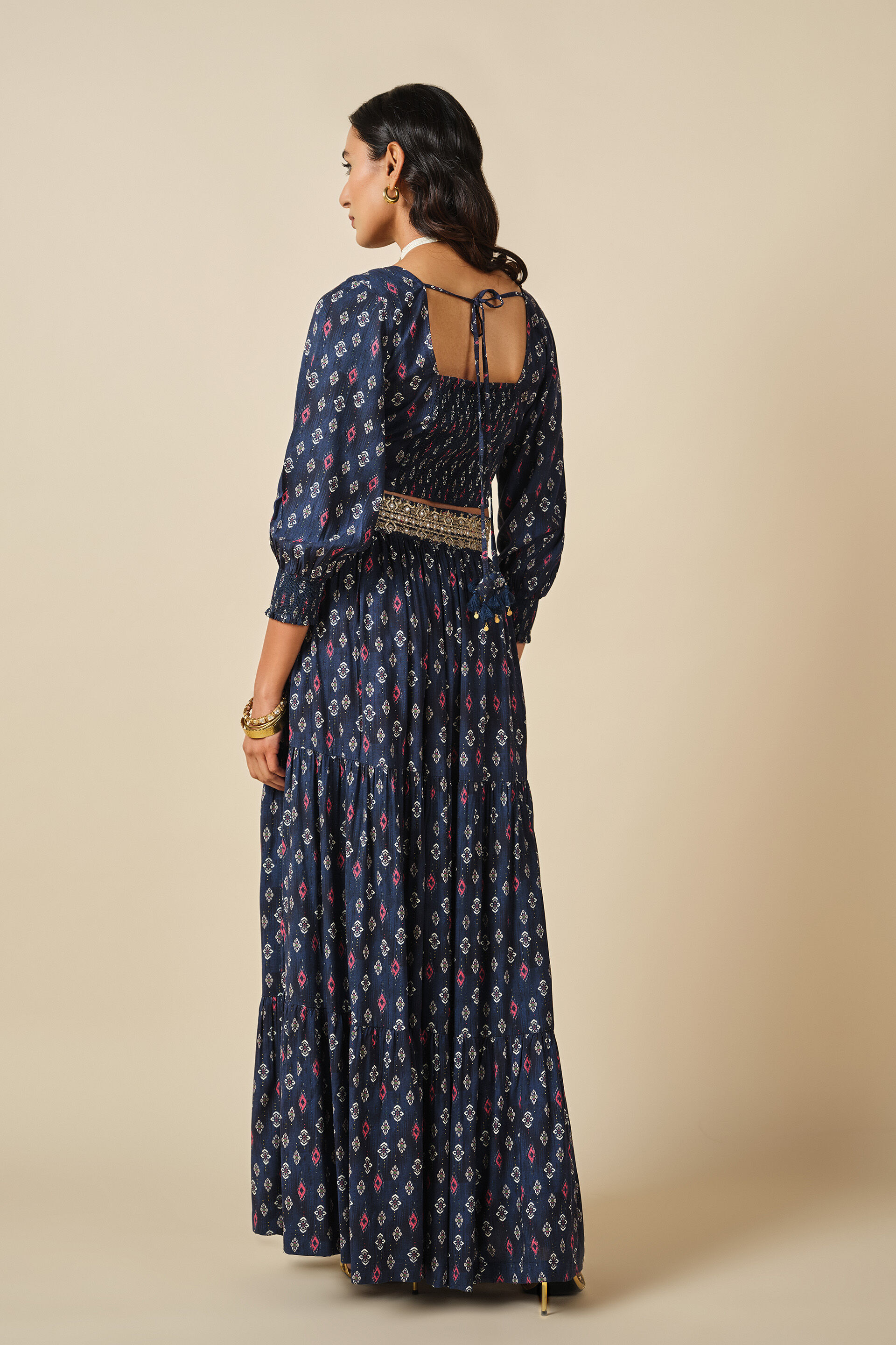 Navy Tie-up Top & Skirt Set, Navy Blue, image 6
